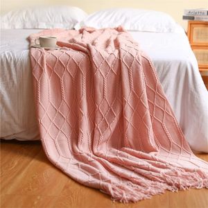 Nordic Solid Color Knitted Sofa Blanket, Minimalist Soft <strong>Bedspread</strong> for Homestay Decoration, Lightweight Breathable Travel <strong>Throw</strong> - Product Image 6
