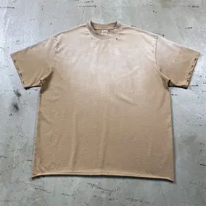 250 g neues Sommer-T-Shirt Übergröße Herren lässig Sprühen Färbung Schnitt zerstören schweres T-Shirt Mode High Street Washed Tshirts