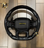 Volante Deportivo Personalizado HZ para F150 XLT Raptor 2019-2025, de Fibra de Carbono Forjada Roja, 35 mm, con Empuñaduras de Cuero Negro Perforado
