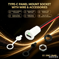 Conector de Carga USB-C con Panel Tipo C Blanco LN-006, LED de Doble Color, con Cable PH 2.0 de 15CM, 24AWG