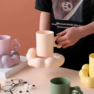 Taza de capuchino con forma de flor especial de lujo, cuenco nórdico mate y platillo, tazas de cerámica para té y café, taza de porcelana