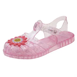 china supplier summer kid sandals soft sole flat girls jelly shoes with sunflowers