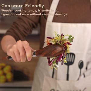 Eco-Friendly Creative Stainless Steel Wooden Black Walnut Olive Solid <b>BBQ</b> Salad Meat Garlic Fry Food Tongs With a Buckle - Product Image 4