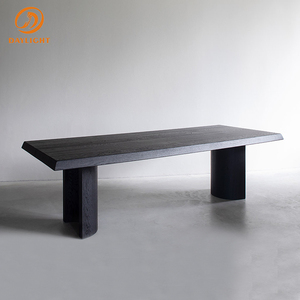 Tavolo da Pranzo Moderno in Legno Massello di Quercia, 8-6 Posti, Rettangolare Lungo, Pannello Spesso, Finitura Noce Scuro - Product Image 1