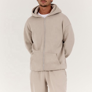 Großhandel Relaxed Fit Herren Trainings anzug Fleece Reiß verschluss Kapuzen pullover und Jogger hose Set - Product Image 1