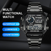 Montres-bracelets numériques électroniques pour hommes en acier inoxydable avec chronographe et alarme, affichage LCD, vente en gros