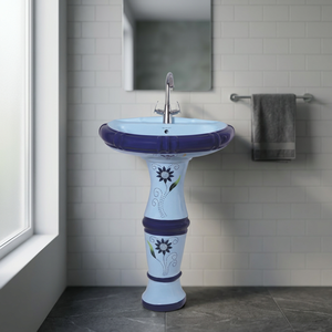 Ensemble de lavabo carré en céramique marron victorien sur piétement complet pour salle de bain, hôtel, villa et projets - Product Image 3