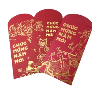 2024カスタムメイドの赤い封筒金箔ロゴ赤いポケットラッキーマネー封筒中国の旧正月
