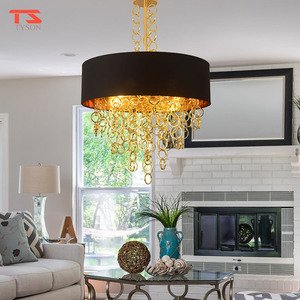Retro Luxury Fabric Round Shade LED Chandelier Dining Pendant Lamp Style Iron Art Lamp <strong>Rustic</strong> Pendant <strong>Light</strong> <strong>Fixture</strong> - Product Image 5