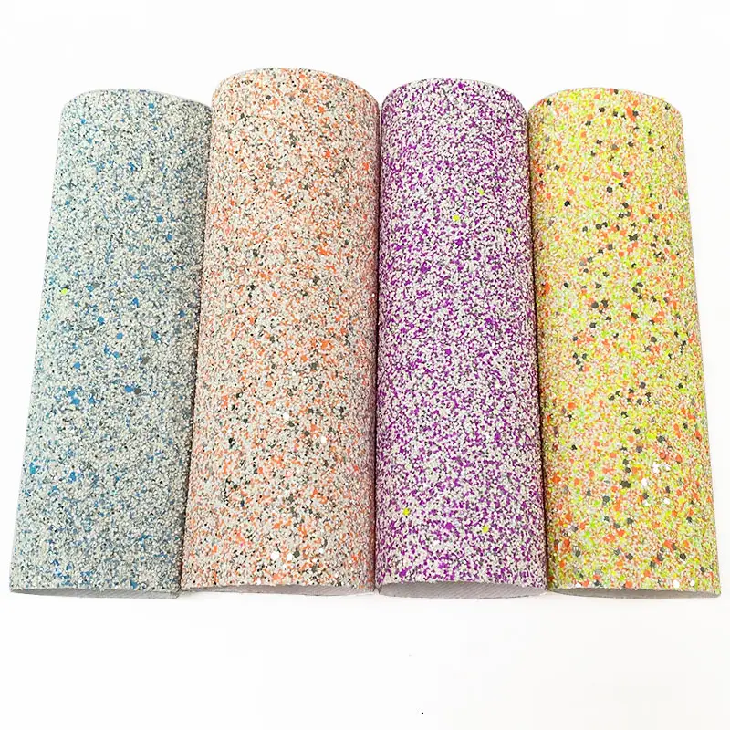 Wholesale Shiny ceramics mix chunky glitter faux leather fabric for hair bow shoes earrings