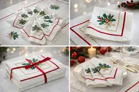 Serviettes de table de Noël en lin brodées sur mesure, décoration de table personnalisée pour les fêtes, ensemble de serviettes de Noël, cadeau, vente en gros, OEM