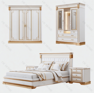 Ensemble de lit double en bois de style moderne, design nouveau, cadre en bois, meubles de luxe complets pour la chambre à coucher - Product Image 4