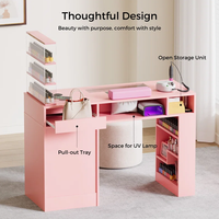 Table de manucure professionnelle avec vitrine, chargeur sans fil et bandes lumineuses LED, bureau à ongles ergonomique avec collecteur de poussière