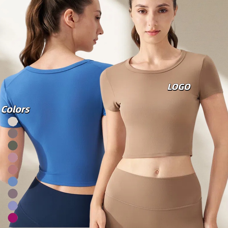Women's New Round Neck Quick Drying Soft Fabric Gym Sports T-shirt Breathable Short Sleeves Running Yoga Short Tops
