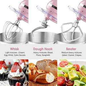 Batteur Électrique Rose 250W pour Cuisine, Batteur à Main et sur Socle pour Pâte, Gâteau et Œufs avec Bol Mélangeur - Product Image 3