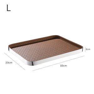 Plateau de service en métal pour hôtel plateau de rangement personnalisé en <span class=keywords><strong>acier</strong></span> inoxydable 304 argenté de luxe léger plateau de service pour hôtel en cuir <span class=keywords><strong>gris</strong></span> haut de gamme - Product Image 4