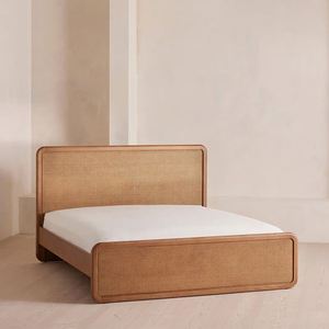 Camas Modernas de Ratán con Estructura de Madera Maciza, Muebles de Dormitorio, Cama de Madera Tamaño King y Queen - Product Image 1
