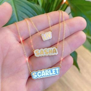 <b>Custom</b> <b>Names</b> Stainless Steel 18K Vermeil Gold Vacuum Plated Enamel <b>Name</b> Purple Pendant <b>Custom</b> Color Enamel <b>Necklace</b> - Product Image 2