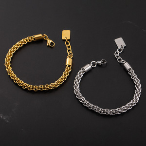 Pulsera de Cadena Gruesa Tejida en Acero Inoxidable Chapada en Oro para Hombre, Estilo Hip Hop y Motociclista, Diseño Geométrico XYB0153 - Product Image 3