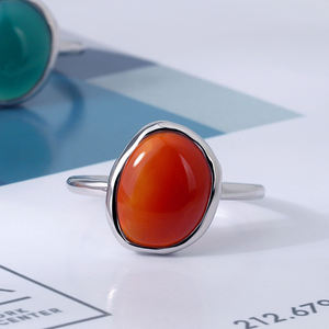 Минималистичное кольцо из натурального агата с неровной плоской подошвой, красно-зеленое, для ранней зимы - Product Image 3