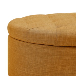 Pouf contenitore rotondo trapuntato in tessuto beige con finiture a borchie e coperchio per soggiorno - Product Image 6