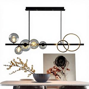 Lámpara Colgante Moderna de Estilo Nórdico con LED, Altura Ajustable, Estructura de Hierro, Pantalla de Vidrio Larga, para Mesa de Comedor, Barra de Bar - Lámpara Colgante Magic Bean - Product Image 1