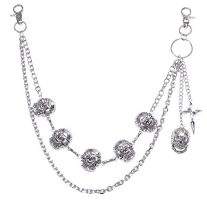 โซ่คาดเอวหลายชั้นลายหัวกะโหลก สีเงินทิเบต สไตล์ฮิปฮอป สำหรับตกแต่งกางเกงยีนส์  เครื่องประดับกางเกงลำลอง - Product Image 5