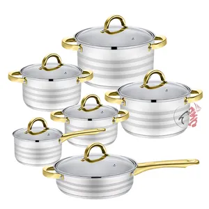 Realwin Factory Quality 12Pcs Pots And Pans Kitchen Stainless Steel Cooking Pot Set Cookware Sets With Glass Lid