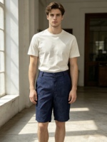 Pantaloncini Casual da Uomo 100% Tencel Stile Old Money Blu Navy, Freschi e Resistenti alle Pieghe per l'Estate