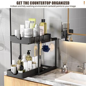 2 packs d'organisateurs et <span class=keywords><strong>de</strong></span> rangements doubles coulissants <span class=keywords><strong>sous</strong></span> l'évier, rangement et organisation <span class=keywords><strong>de</strong></span> la <span class=keywords><strong>salle</strong></span> <span class=keywords><strong>de</strong></span> <span class=keywords><strong>bain</strong></span> à deux niveaux <span class=keywords><strong>sous</strong></span> l'armoire - Product Image 2