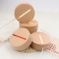 Lampe de nuit LED en bois massif avec base lumineuse et plaque acrylique, décoration de Noël DIY, lampe de nuit à illusion 3D