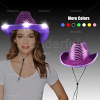 Chapeau de cowboy LED unisexe, taille unique, avec piles incluses, idéal pour les soirées costumées, les concerts, les discothèques, les rodeos et les enterrements de vie de jeune fille.