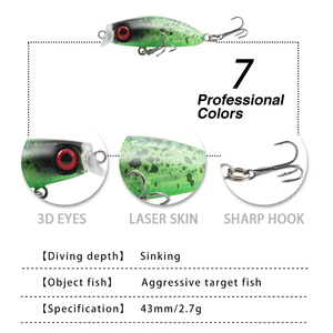 TOPIND-Ensemble <span class=keywords><strong>de</strong></span> leurres <span class=keywords><strong>de</strong></span> pêche d'eau douce en plastique <span class=keywords><strong>de</strong></span> <span class=keywords><strong>surface</strong></span> micro-minow <span class=keywords><strong>grenouille</strong></span>, 4.3cm/3g - Product Image 2