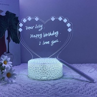 Tableau d'affichage 3D en forme de coeur, veilleuse USB d'ambiance, lumière de table LED, base en acrylique transparent, cadeaux de vacances et d'anniversaire