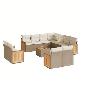 Juego de Sofás de Jardín Color Beige Crema, Muebles de Ratán para Exteriores, Cojines Impermeables, Diseño Contemporáneo - Product Image 1