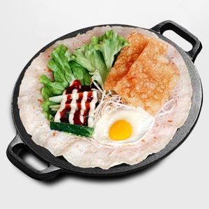 Poêle à frire <span class=keywords><strong>plate</strong></span> <span class=keywords><strong>en</strong></span> <span class=keywords><strong>fonte</strong></span> épaissie pour crêpes, pancakes et pains plats ; compatible gaz et induction, facile à nettoyer, durable - Product Image 1