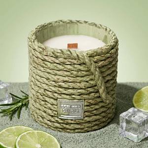 Luxury Woven Rattan Scented Soy Wax <b>Candle</b> With Wood <b>Wick</b> For Modern Boho Decor Wholesale Private Label Premium Realistic Set - Product Image 1