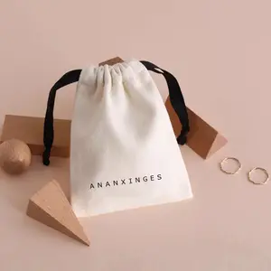 Bolsa para personalização em atacado de joias, bolsa pequena para embalagem em tecido de cordão de algodão e com cordão