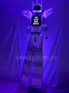 Disfraz de robot LED blanco con zancos, traje de robot LED, ropa con zancos LED, casco LED, conjunto con alas geniales - Product Image 6