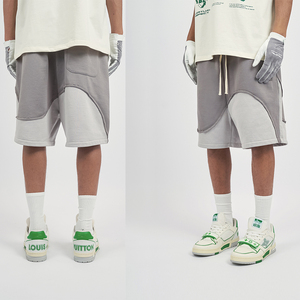 Fabricants de shorts unis d'été en gros personnalisés Shorts en coton vieilli à longues bretelles Hommes French Terry Boxer Patchwork Shorts - Product Image 6