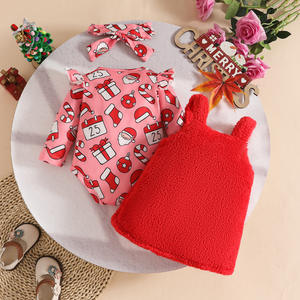 Baby Girl Weihnachten Lebkuchen Weihnachts mann Rock Anzug Langarm Ha Kleid mit träger losem Rock 3 Stück Set Baumwoll stoff Fleece - Product Image 2