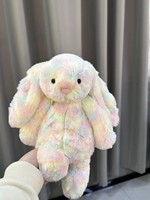 Boneka Kelinci Jellcatt UK Rainbow Tie Dye Bashful Bunny, Boneka Kelinci Lembut Bertelinga Lentur Warna Pastel Multiwarna