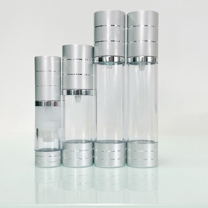 Flacon en plastique argenté de 15 ml, 20 ml, 30 ml avec pompe sans air pour lotion et fond de teint - Product Image 1