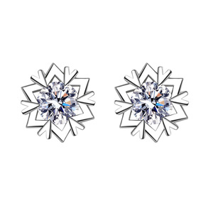 Nouvelles Boucles <span class=keywords><strong>d</strong></span>'Oreilles Flocon de Neige pour Femmes, Anti-<span class=keywords><strong>Allergie</strong></span>, Argentées, Simples, en Zirconium, N98072 - Product Image 5
