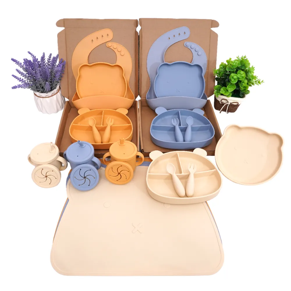 Kit stoviglie per bambini in Silicone 2024 elementi essenziali per l'alimentazione Set di alimenti complementari stoviglie in Silicone Pla stoviglie per bambini