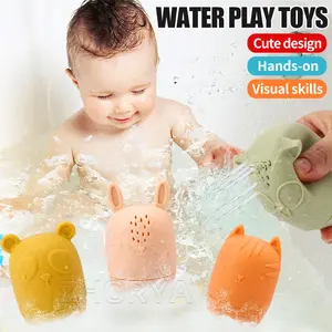 Zhorya Set mainan mandi silikon hewan Logo kustom semprotan air mainan mandi bayi air anak-anak untuk anak-anak