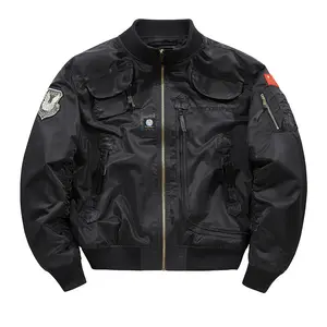 OEM diseño personalizado chaqueta de vuelo a prueba de viento Fighter Pilot chaqueta Casual motocicleta hombres Bomber Cargo abrigo ropa de trabajo chaqueta para hombres