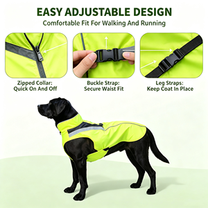 High Visibility Neon <b>Yellow</b> <b>Dog</b> <b>Raincoat</b> Waterproof Windproof Pet Reflective Vest Adjustable Buckle <b>Dog</b> Jacket Breathable Mesh - Product Image 5