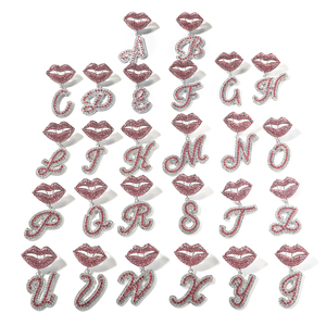 Gioielli alla moda Bijoux Femme Custom Pink Lips pendenti Shiny CZ Word Mixed Initial 26 Letter Alphabet pendenti collana - Product Image 3