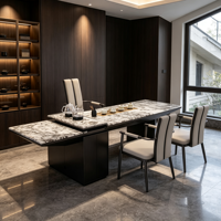 Ensemble de table à thé en pierre frittée avec panneau latéral extensible et chaises pour bureau, villa, hôtel – Vente en gros OEM ODM